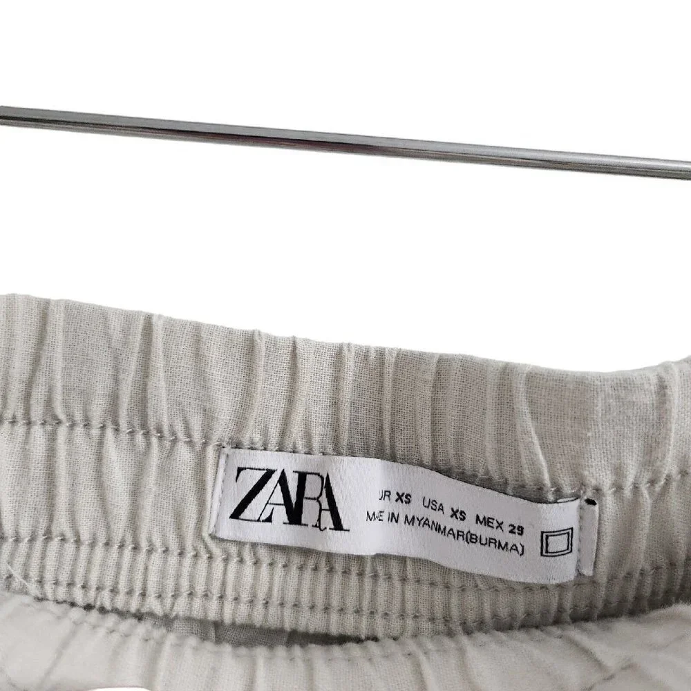 Zara‎ Joggers Womens XS Cream Liken High-Rise Drawstring Lightweight Pants Beach